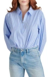 Steve Madden Alma Pinstripe Long Sleeve Bodysuit In Blue