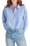 Steve Madden Alma Pinstripe Long Sleeve Bodysuit In Vintage Blue