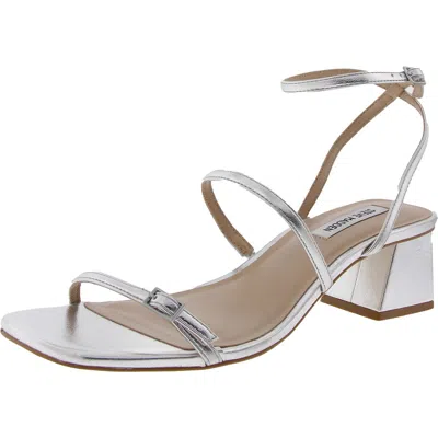Steve Madden Amalia Womens Adjustable Faux Leather Block Heel In Silver