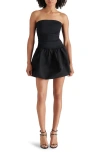 Steve Madden Amari Mixed Media Strapless Bubble Hem Minidress In Black