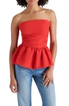 Steve Madden Amari Strapless Peplum Top In Red