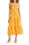 Steve Madden Amira Tiered Cotton Midi Dress In Cadmium Yellow