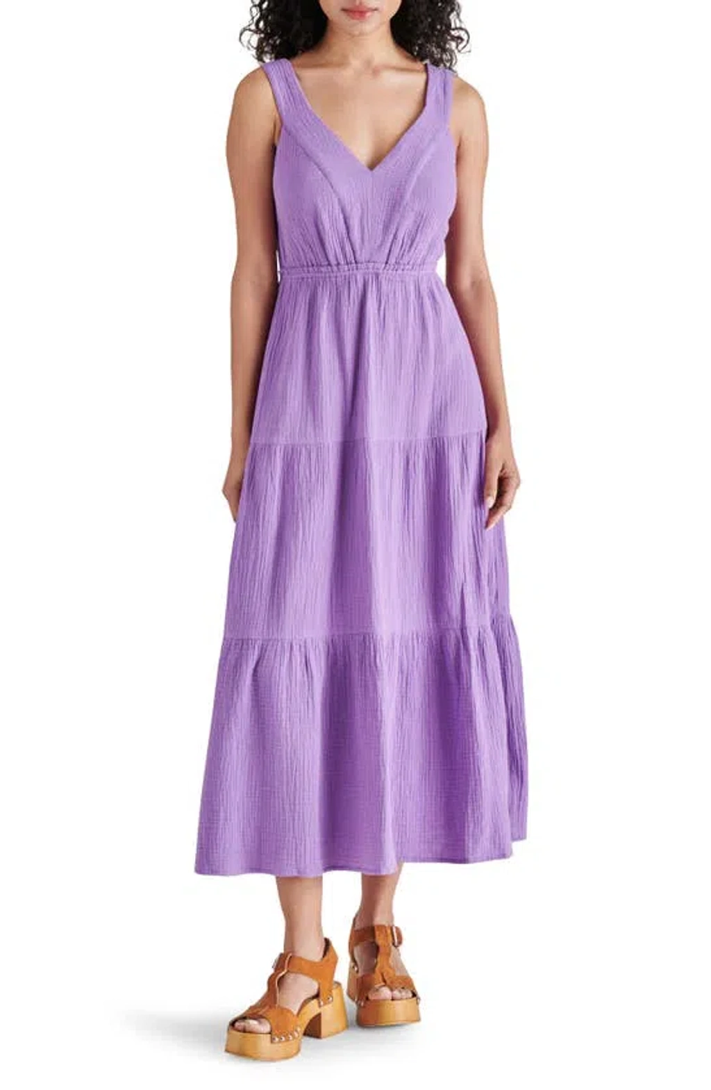 【Steve Madden】 アミラ ミディドレス（ティアード×コットン） Steve Madden Amira Tiered Cotton Midi Dress In Dahlia Purple