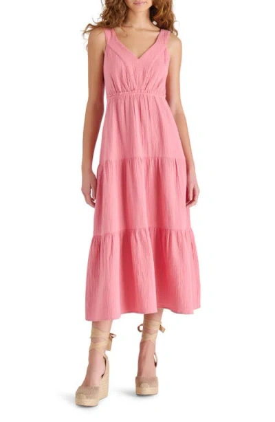 Steve Madden Amira Tiered Cotton Midi Dress In Pink