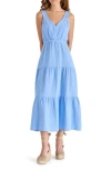 Steve Madden Amira Tiered Cotton Midi Dress In Vista Blue