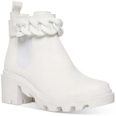 Steve Madden Amulet Womens Chain Block Heel Ankle Boots In White