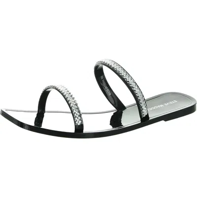 Steve Madden Anissa Womens Rhinestone Vinyl Slide Sandals In Black