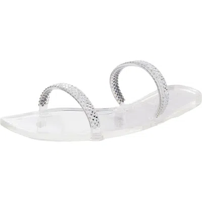 Steve Madden Anissa Womens Rhinestone Vinyl Slide Sandals In Multi