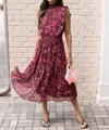 Steve Madden Anna Floral Mock Neck Midi Dress In Red