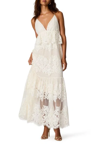 Steve Madden Annette Lace Embroidered Tiered Maxi Peplum Dress In White