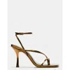 Steve Madden Annie Sandal Womens 7.5 Gold Leather Ankle Strap Spool Heel Khd1905 In Brown