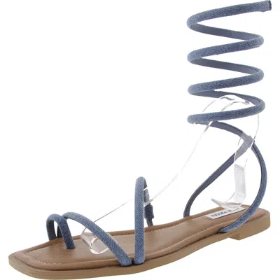 Steve Madden Antelle Womens Toe Loop Denim Slide Sandals In Multi