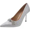 Steve Madden Antoinette Womens Glitter Faux Leather Pumps In Silver