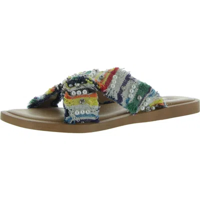 Steve Madden Anya Womens Woven Embellished Slide Sandals In White