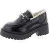 Steve Madden Approach-f Womens Faux Fur Lined Block Heel Loafers In Black