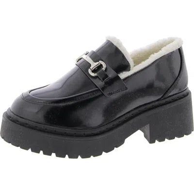 Steve Madden Approach-f Womens Faux Fur Lined Block Heel Loafers In Black