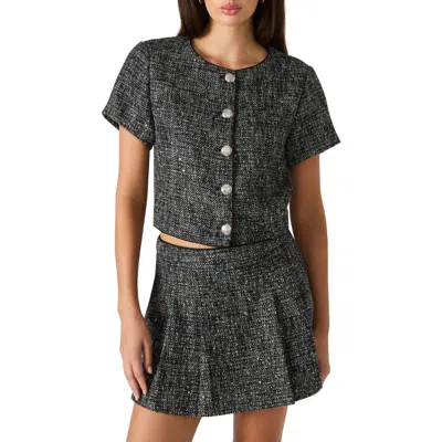 Steve Madden Aralynn Crop Tweed Top In Gray