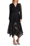 Steve Madden Women's Ari Lace Pleated Handkerchief-hem Dress In Black