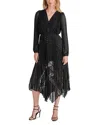 Steve Madden Women's Ari Lace Pleated Handkerchief-hem Dress In Black