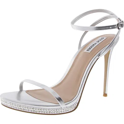 Steve Madden Ari Womens Rhinestone Patent Heels In Silver