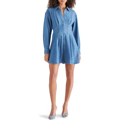 Steve Madden Aria Long Sleeve Cotton Chambray Mini Shirtdress