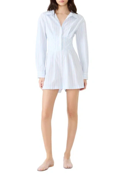 Steve Madden Aria Stripe Long Sleeve Cotton Romper In White