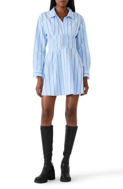 Steve Madden Ariany Smocked Long Sleeve Shirtdress In Blue