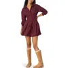 Steve Madden Arielle Long Sleeve Bubble Hem Cotton Mini Shirtdress In Burgundy