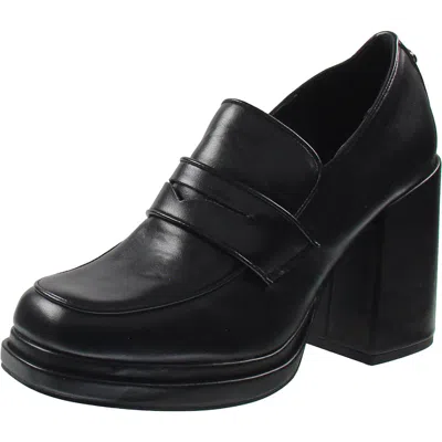 Steve Madden Arlo Womens Embellished Faux Leather Loafer Heels In Black