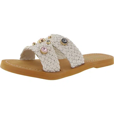 Steve Madden Arnela Womens Embellished Denim Slide Sandals In Beige