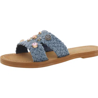 Steve Madden Arnela Womens Embellished Denim Slide Sandals In Blue