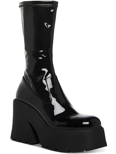 Steve Madden Arrow Womens Patent Square Toe Mid-calf Boots In Black