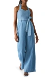 Steve Madden Artie Halter Neck Denim Jumpsuit In Bijou Blue