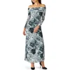 Steve Madden Ashby Floral Off The Shoulder Long Sleeve Maxi Dress In Gray