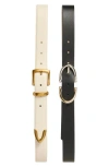 Steve Madden Assorted 2-pack Feathered Edge Belts In Cream/black