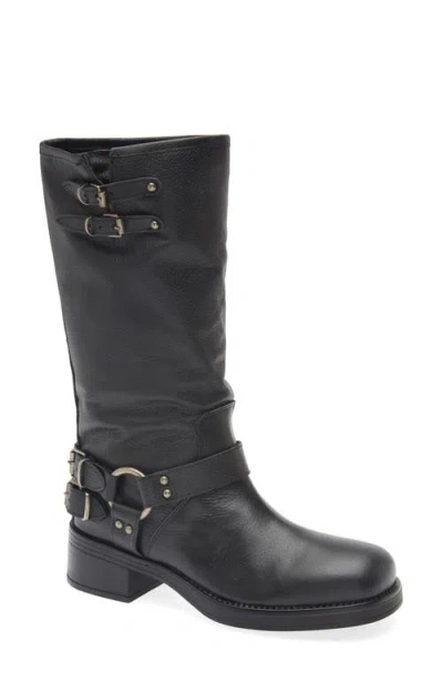 Steve Madden Astor Knee High Moto Boot In Black