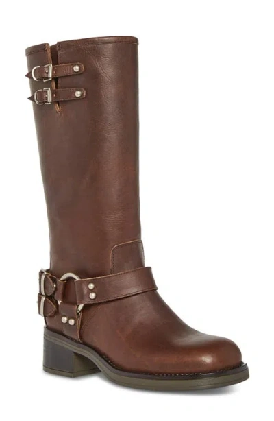 Steve Madden Astor Knee High Moto Boot In Brown