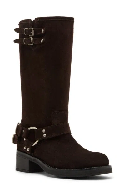 Steve Madden Astor Knee High Moto Boot In Brown Sued