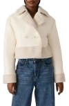Steve Madden Athen Faux Shearling Trim Moto Jacket In Neutral