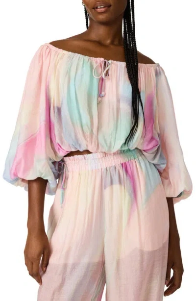 Steve Madden Auda Colorblock Off The Shoulder Bubble Top In Pink