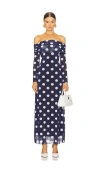 Steve Madden Aurelia Dot Off The Shoulder Long Sleeve Maxi Dress In Deep Navy
