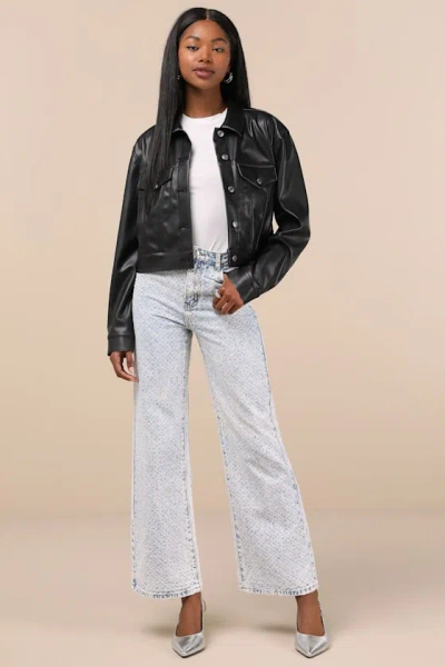 Steve Madden Avaline Light Wash Denim Rhinestone Wide-leg Jeans In Blue