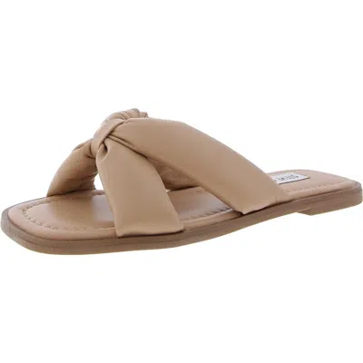 Steve Madden Avianna Womens Criss-cross Faux Leather Slide Sandals In Cognac Leather