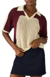 Steve Madden Axon Open Stitch Polo Sweater In Neutral