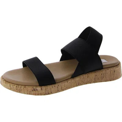 Steve Madden Azzurra Womens Stretch Round Toe Flatform Sandals In Black