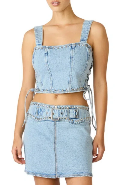 Steve Madden Babe Denim Corset Top In Blue