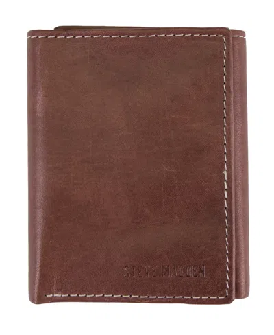 Steve Madden Backstage Men's Antique Trifold Wallet In Brown