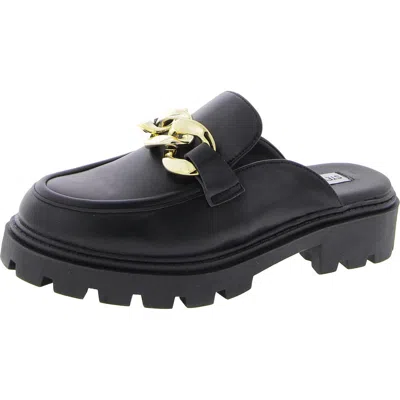Steve Madden Balanced Womens Faux Leather Block Heel Mules In Black