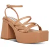 Steve Madden Barb Womens Leather Ankle Strap Platform Heels In Black