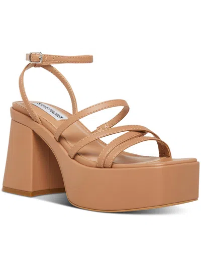 Steve Madden Barb Womens Leather Ankle Strap Platform Heels In Beige